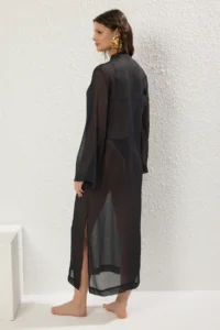 TRENDYOLMİLLA Black Weaving Maxi Beach Dress - Image 4