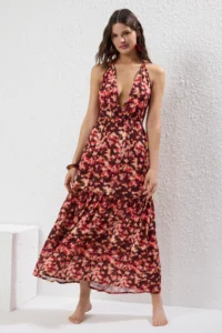 TRENDYOLMİLLA Batik Patterned Weaving Accessory Detailed Maxi Beach Dress - Image 3