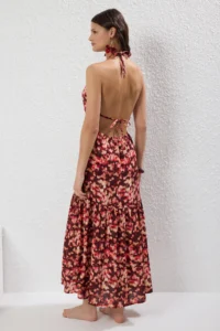 TRENDYOLMİLLA Batik Patterned Weaving Accessory Detailed Maxi Beach Dress - Image 5