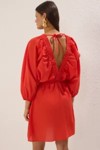 TRENDYOLMİLLA Rejection Weaving with flywheel 100% Cotton Beach Mini Dress - Image 5