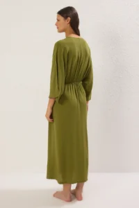TRENDYOLMİLLA Green Weaving Shirred Maxi Beach Dress - Image 4