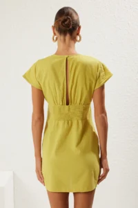TRENDYOLMİLLA Open Oil Green Weaving Binding Detailed Beach Mini Dress - Image 5