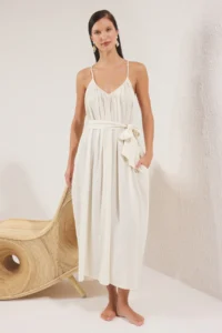 TRENDYOLMİLLA Beige Weaving Shirred Maxi Beach Dress - Image 2