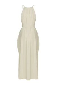 TRENDYOLMİLLA Beige Weaving Shirred Maxi Beach Dress - Image 7