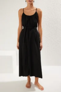 TRENDYOLMİLLA Black Weaving Shirred Maxi Beach Dress - Image 3