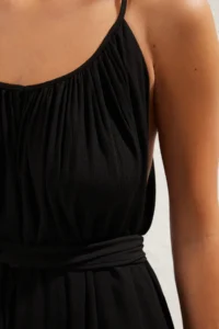 TRENDYOLMİLLA Black Weaving Shirred Maxi Beach Dress - Image 4