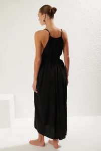 TRENDYOLMİLLA Black Weaving Shirred Maxi Beach Dress - Image 5