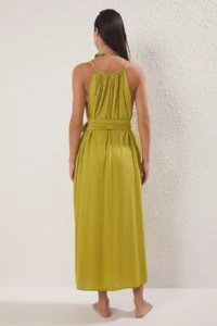TRENDYOLMİLLA Dark Oil Green Weaving Shirred Maxi Beach Dress - Image 4