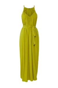 TRENDYOLMİLLA Dark Oil Green Weaving Shirred Maxi Beach Dress - Image 5