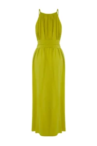 TRENDYOLMİLLA Dark Oil Green Weaving Shirred Maxi Beach Dress - Image 7