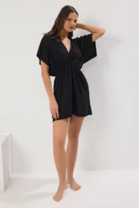 TRENDYOLMİLLA Black Weaving Low-cut back Beach Mini Dress - Image 2