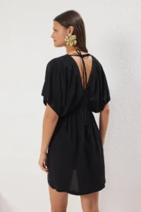 TRENDYOLMİLLA Black Weaving Low-cut back Beach Mini Dress - Image 4