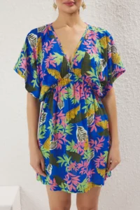 TRENDYOLMİLLA flower patterned Weaving Low-cut back Beach Mini Dress - Image 4