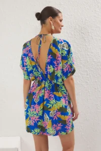 TRENDYOLMİLLA flower patterned Weaving Low-cut back Beach Mini Dress - Image 5