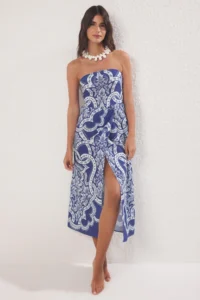 TRENDYOLMİLLA Tile Patterned Weaving slit 100% Cotton Maxi Beach Dress