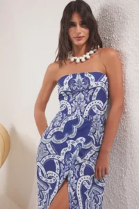 TRENDYOLMİLLA Tile Patterned Weaving slit 100% Cotton Maxi Beach Dress - Image 2
