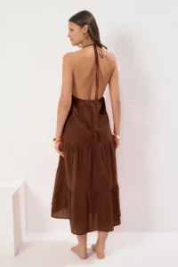 TRENDYOLMİLLA Brown Knitting Maxi Beach Dress - Image 4