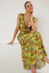 TRENDYOLMİLLA flower patterned Weaving Low-cut back 100% Cotton Maxi Beach Dress - Image 6