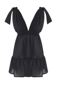 TRENDYOLMİLLA Black Weaving Binding Detailed 100% Cotton Beach Mini Dress - Image 5