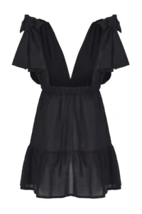 TRENDYOLMİLLA Black Weaving Binding Detailed 100% Cotton Beach Mini Dress - Image 6