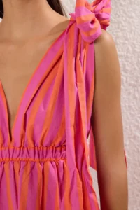 TRENDYOLMİLLA Striped Weaving Binding Detailed 100% Cotton Beach Mini Dress - Image 3