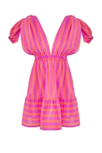 TRENDYOLMİLLA Striped Weaving Binding Detailed 100% Cotton Beach Mini Dress - Image 5