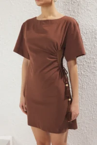 TRENDYOLMİLLA Brown Weaving Cut Out Beach Mini Dress - Image 3