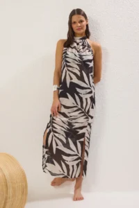 TRENDYOLMİLLA Tropical Patterned Weaving slit Maxi Beach Dress - Image 2