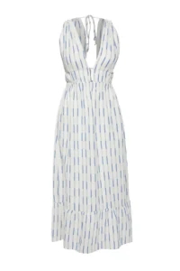 TRENDYOLMİLLA Mavi Striped Weaving Shirred Maxi Beach Dress - Image 5