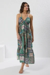 TRENDYOLMİLLA Ethnic Patterned Weaving Cut Out 100% Cotton Maxi Beach Dress - Image 2