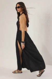 TRENDYOLMİLLA Black Weaving Low-cut back Maxi Beach Dress - Image 2
