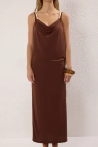 TRENDYOLMİLLA Brown Knitting slit Maxi Beach Dress - Image 3