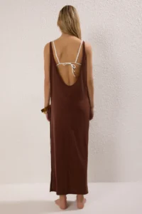 TRENDYOLMİLLA Brown Knitting slit Maxi Beach Dress - Image 4
