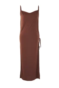 TRENDYOLMİLLA Brown Knitting slit Maxi Beach Dress - Image 5