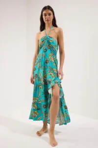 TRENDYOLMİLLA flower patterned Weaving Frilly Maxi Beach Dress