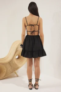 TRENDYOLMİLLA Black Weaving with flywheel 100% Cotton Beach Mini Dress - Image 4