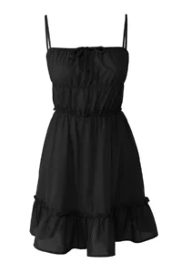 TRENDYOLMİLLA Black Weaving with flywheel 100% Cotton Beach Mini Dress - Image 5