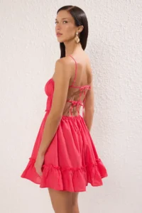 TRENDYOLMİLLA Pink Weaving with flywheel 100% Cotton Beach Mini Dress - Image 2