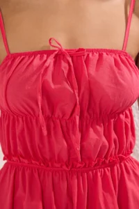 TRENDYOLMİLLA Pink Weaving with flywheel 100% Cotton Beach Mini Dress - Image 4
