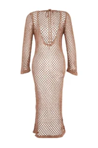 TRENDYOLMİLLA Mink Knitwear Low-cut back Maxi Beach Dress - Image 2