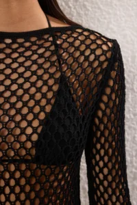 TRENDYOLMİLLA Black Knitwear Low-cut back Maxi Beach Dress - Image 3