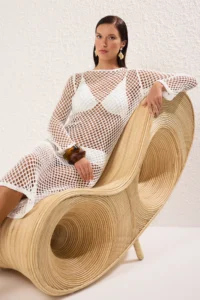 TRENDYOLMİLLA Ecru Knitwear Low-cut back Maxi Beach Dress