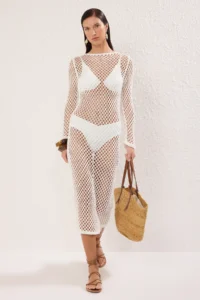 TRENDYOLMİLLA Ecru Knitwear Low-cut back Maxi Beach Dress - Image 2