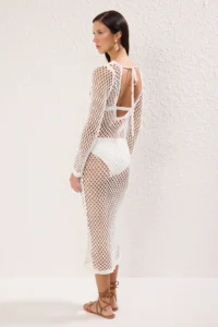 TRENDYOLMİLLA Ecru Knitwear Low-cut back Maxi Beach Dress - Image 4