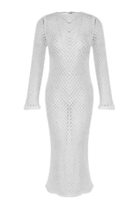 TRENDYOLMİLLA Ecru Knitwear Low-cut back Maxi Beach Dress - Image 5