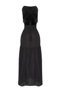 TRENDYOLMİLLA Black Weaving Low-cut back 100% Cotton Maxi Beach Dress - Image 6