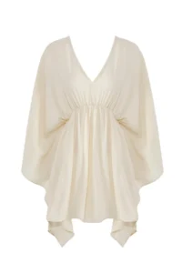 TRENDYOLMİLLA Ecru Weaving Shirred 100% Cotton Beach Mini Dress - Image 5