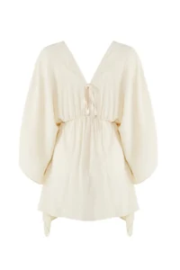 TRENDYOLMİLLA Ecru Weaving Shirred 100% Cotton Beach Mini Dress - Image 6