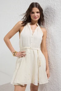 TRENDYOLMİLLA Beige Weaving with flywheel Beach Mini Dress - Image 2