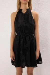 TRENDYOLMİLLA Black Weaving with flywheel Beach Mini Dress - Image 3